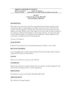 ARIZONA HISTORICAL SOCIETY 949 East Second Street Tucson, AZ[removed]Library and Archives[removed]Fax: ([removed]removed]