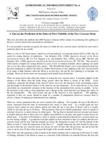 ASTRONOMICAL INFORMATION SHEET No. 6 Prepared by HM Nautical Almanac Office THE UNITED KINGDOM HYDROGRAPHIC OFFICE Admiralty Way, Taunton, Somerset, TA1 2DN