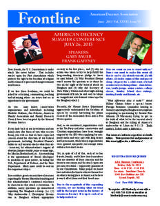 Frontline  American Decency Association June 2013 Vol. XXVII Issue VI  American Decency