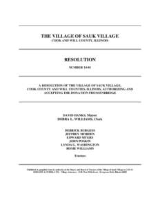 THE VILLAGE OF SAUK VILLAGE COOK AND WILL COUNTY, ILLINOIS RESOLUTION NUMBER 14-01