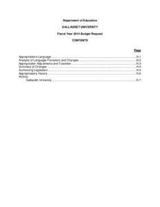 Department of Education GALLAUDET UNIVERSITY Fiscal Year 2014 Budget Request CONTENTS  Page