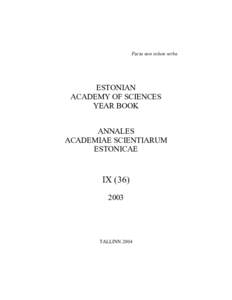 Facta non solum verba  ESTONIAN ACADEMY OF SCIENCES YEAR BOOK ANNALES