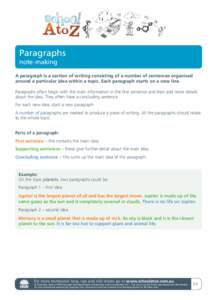 Paragraphs note-making A paragraph is a section of writing consisting of a number of sentences organised around a particular idea within a topic. Each paragraph starts on a new line. Paragraphs often begin with the main 