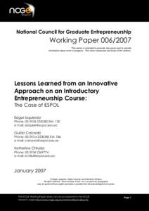 National Council for Graduate Entrepreneurship  Working PaperThis series is intended to promote discussion and to provide information about work in progress. The views expressed are those of the authors.