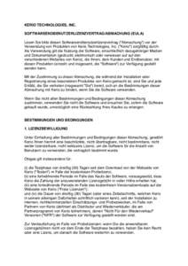 KERIO TECHNOLOGIES, INC. SOFTWAREENDBENUTZERLIZENZVERTRAG/ABMACHUNG (EULA) Lesen Sie bitte diesen Softwareendbenutzerlizenzvertrag (