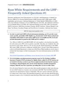 Ryan White Requirements and the LIHP - Frequently Asked Questions #1