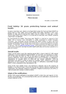 EUROPEAN COMMISSION  PRESS RELEASE Brussels, 13 June[removed]Food Safety: 35 years protecting human and animal