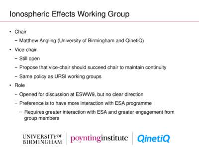 Poynting Institute, University of Birmingham and QinetiQ Ionospheric research and development