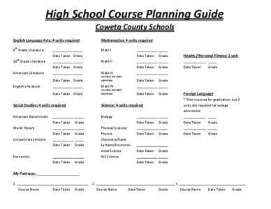 High School Course Planning Guide Coweta County Schools English Language Arts: 4 units required th  9 Grade Literature