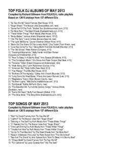 TOP FOLK DJ ALBUMS OF MAY 2013 Compiled by Richard Gillmann from FOLKDJ-L radio playlists Based on[removed]airplays from 137 different DJs 1. 