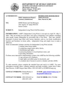 DEPARTMENT OF HUMAN SERVICES SENIOR & DISABLED SERVICES DIVISION 500 Summer Street NE Salem, Oregon[removed]Phone: ([removed]