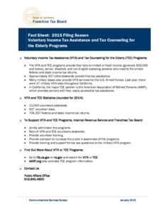 Fact Sheet: 2012 Filing Season Voluntary Income Tax Assistance (VITA) and Tax Counseling for the Elderly (TCE)