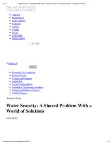 [removed]Water Scarcit : A Shared Problem With a World of Solutions - The Earth Institute - Columbia Universit ABOUT RESEARCH