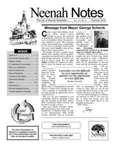 The City of Neenah Newsletter Summer[removed]The City of Neenah Newsletter VOL. 11 NO. 3