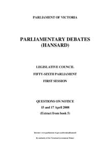 PARLIAMENT OF VICTORIA  PARLIAMENTARY DEBATES (HANSARD)  LEGISLATIVE COUNCIL