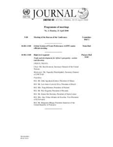 Programme of meetings No. 3, Monday, 21 April[removed]:00 Meeting of the Bureau of the Conference