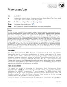 Memorandum May 20, 2014 Transportation Authority Board: Commissioners Avalos (Chair), Wiener (Vice Chair), Breed, Campos, Chiu, Cohen, Farrell, Kim, Mar, Tang and Yee David Uniman – Deputy Director for Planning Tilly C