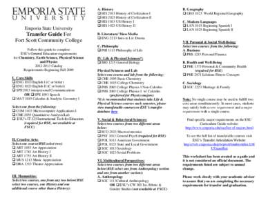 Emporia State University  Transfer Guide For Fort Scott Community College Follow this guide to complete ESU’s General Education requirements