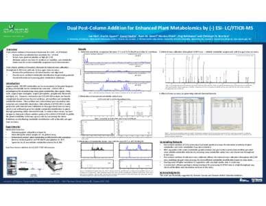 Dual Post‐Column Addition for Enhanced Plant Metabolomics by (‐) ESI‐ LC/FTICR‐MS Jun Han1, Dustin Lippert2, Darryl Hardie1, Ryan M. Danell3, Monica Elliott1, Jörg Bohlmann2 and Christoph 