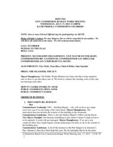 MINUTES CITY COMMISSION BUDGET WORK MEETING WEDNESDAY, JULY 17, 2013 @1:00PM KATIE PIEROLA COMMISSION CHAMBERS  NOTE: One or more Elected Official may be participating via SKYPE
