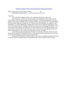 Southern Campaigns American Revolution Pension Statements and Rosters Pension Application of Charles Melson S38209 VA Transcribed and annotated by C. Leon Harris. Revised 3 Nov[removed]Virginia Sc, At a Court held for Bedf