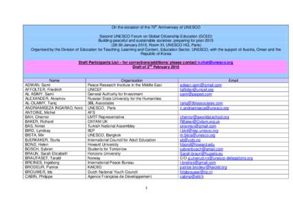 On the occasion of the 70th Anniversary of UNESCO Second UNESCO Forum on Global Citizenship Education (GCED) Building peaceful and sustainable societies: preparing for post[removed]January 2015, Room XI, UNESCO HQ, P