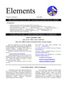 Elements Volume 26, Number 2 JulyTHE NEWSLETTER OF THE CANADIAN GEOPHYSICAL UNION