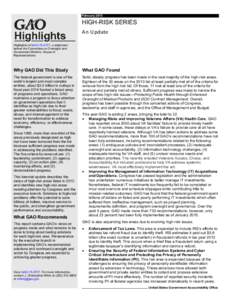 GAO-15-373T Highlights, HIGH-RISK SERIES: An Update