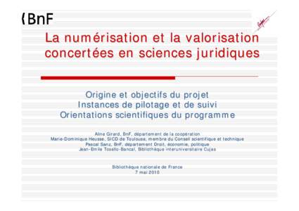 Numérisation et valorisation partagées en sciences juridiques : Origine et objectifs du projet