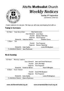 Altofts Methodist Church  Weekly Notices Sunday 8th September  Lectionary (Year C):