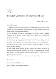 Renato Treves / Sociology of law / Research Committee on Sociology of Law / Adam Podgórecki