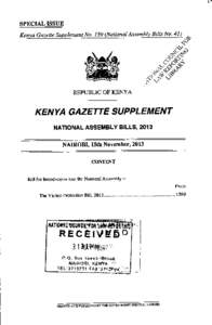 SPECIAL ISSUE  Kenya Gazette Supplement No[removed]National Assembly Bills No. 41) REPUBLIC OF KENYA