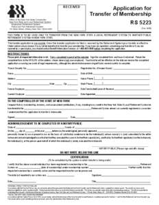 Application for Transfer of Membership RECEIVED  Office of the New York State Comptroller