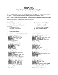 Australian Plants Index to Volume 25 Volume 25 comprises issues 198 to 205 of Australian Plants Published by the Australian Plants Society NSW Ltd A.C.Nlndex A - General Interest Articles / Plant Groups to 