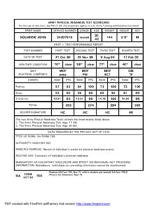 ARMY PHYSICAL READINESS TEST SCORECARD For the use of this form, see FM 21-20, the proponent agency is U.S. Army Training and Doctrine Command PRINT NAME  SERVICE NUMBER