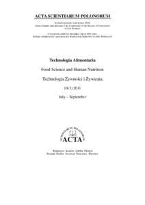 ACTA SCIENTIARUM POLONORUM Scientific journal, issued since 2002, whose founder and advocate is the Conference of the Rectors of Universities