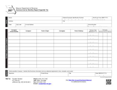 267 Common Carrier Monthly Report Cigarette Tax