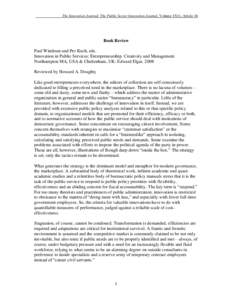 The Innovation Journal: The Public Sector Innovation Journal, Volume 15(1), Article 16  Book Review Paul Windrum and Per Koch, eds. Innovation in Public Services: Entrepreneurship. Creativity and Management Northampton M