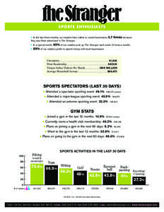 sports enthusiasts In the last three months, our readers have called or visited businesses 3.7 they saw them advertised in The Stranger. times because