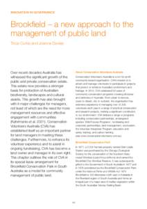 INNOVATION IN GOVERNANCE  Brookfield – a new approach to the management of public land Tricia Curtis and Joanne Davies