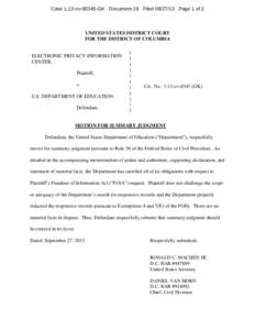 Case 1:13-cvGK Document 19 FiledPage 1 of 2  UNITED STATES DISTRICT COURT FOR THE DISTRICT OF COLUMBIA  ELECTRONIC PRIVACY INFORMATION