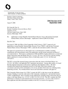 O Comptroller of the Currency Administrator of National Banks Southern District Licensing 500 North Akard, Suite 1600 Dallas, Texas[removed]