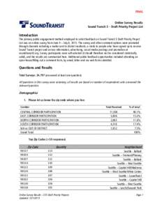 FINAL Online Survey Results Sound Transit 3 – Draft Priority Project List Introduction