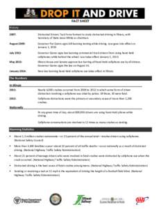 FACT SHEET History 2007: Distracted Drivers Task Force formed to study distracted driving in Illinois, with Secretary of State Jesse White as chairman.