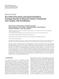 Reversible Dissociation and Ligand-Glutathione Exchange Reaction in Binuclear Cationic Tetranitrosyl Iron Complex with Penicillamine