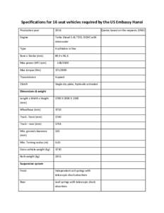 Specifications for 16 seat vehicles required by the US Embassy Hanoi Production year[removed]Engine