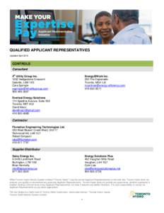 QUALIFIED APPLICANT REPRESENTATIVES Updated April 2013 CONTROLS Consultant th