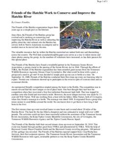 Page 1 of 3  Friends of the Hatchie Work to Conserve and Improve the Hatchie River By Conner Franklin The Friends of the Hatchie organization began three