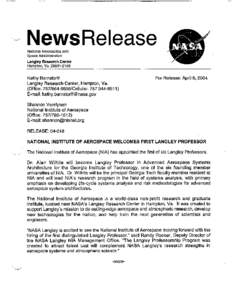 NewsRelease National Aeronautics and Space Administration Langley Research Center Hampton, Va[removed]