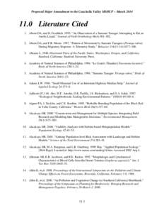 Proposed Major Amendment to the Coachella Valley MSHCP – March[removed]Literature Cited 1. Aborn DA, and D. Froehlich. 1995. “An Observation of a Summer Tanager Attempting to Eat an Anolis Lizard.” Journal of Fi